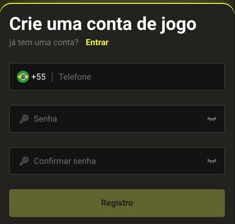 Tela de registro no AA45 cassino com formulário de cadastro