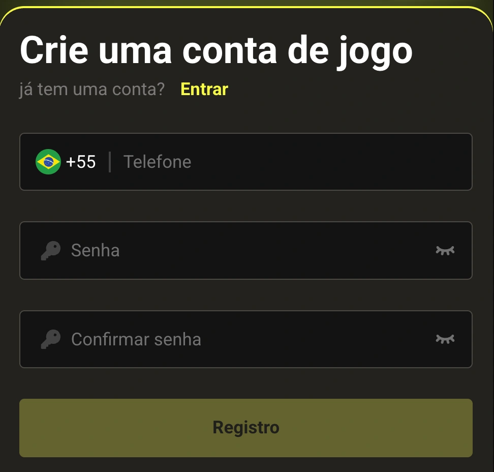 Tela de registro no AA45 cassino com formulário de cadastro